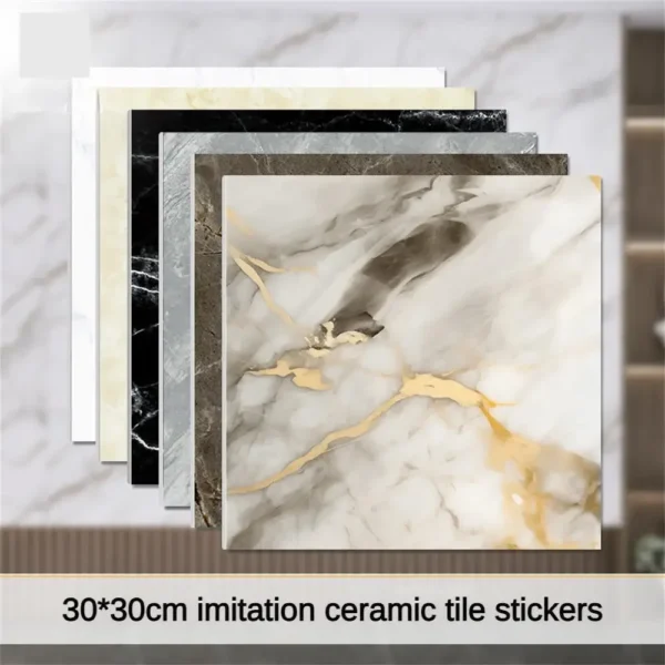 S601c0d9026324719887b5c81a93942c0t 50PCS Thickened Self-adhesive Decor Wall Sticker Marble Tile Floor Sticker PVC Waterproof Toilet Kitchen Home Floor